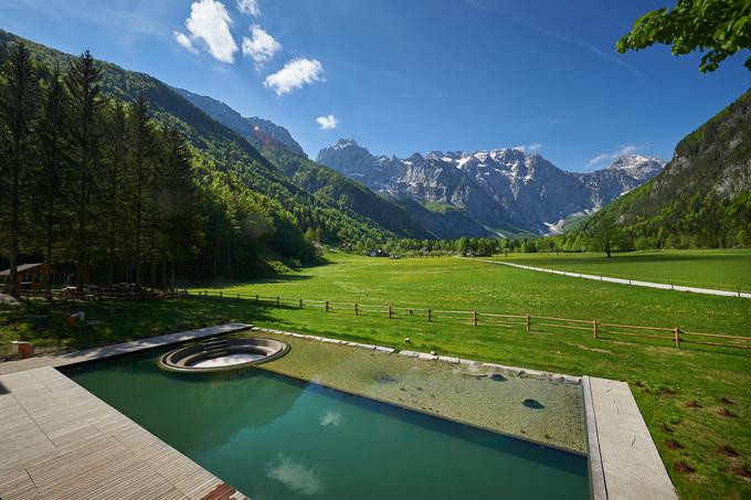 Del nedavne prenove Hotela Plesnik, ki je lani od Luxury Travel Guida prejel mednarodno nagrado za najboljši butični hotel na svetu in pod katero se podpisujejo v arhitekturnem studiu Enota, je tudi zasnova centra dobrega počutja. Zunanji biološki bazen je brez klora, čistijo pa ga rastline.  | Foto: Tomo Jeseničnik