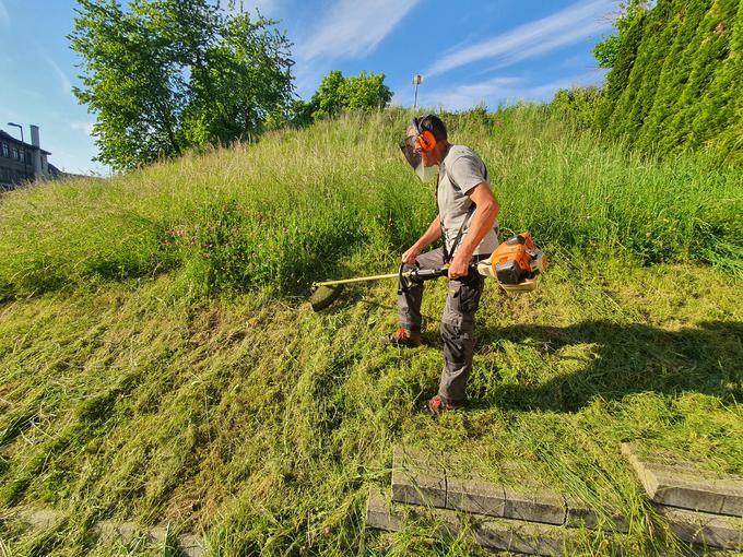 Zaradi mokrega in toplega vremena so pogoji za rast trave idealni. Medtem ko je košnja v urbanih območjih nujna (na fotografiji Kranj), primeren čas za prvo košnjo v kmetijstvu še ni napočil. Za to opravilo bo treba počakati na kombinacijo vsaj treh zaporednih suhih dni in dnevnih temperatur nad 20 stopinj Celzija, da se trava dobro posuši. To se vsaj še kakšen teden ne bo zgodilo. | Foto: David Florjančič / Meteoinfo Slovenija