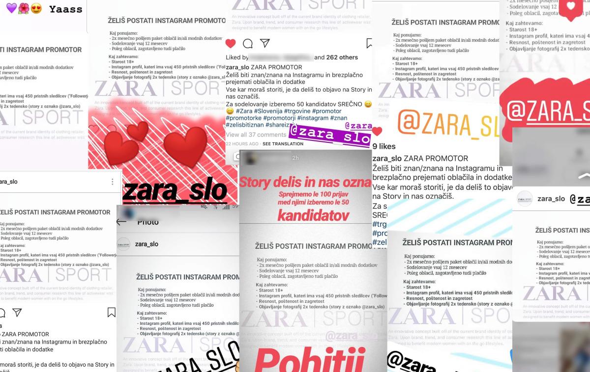 Zara | Slovenski uporabniki družbenega omrežja Instagram, predvsem mlajše generacije, so v obliki zgodb v sredo množično delili objavo profila zara_slo, ki jim je obljubljal prepoznavnost in plačilo.  | Foto Matic Tomšič / Posnetek zaslona