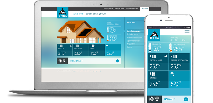 Z napredno regulacijo prek oblaka lahko spreminjate nastavitve svoje toplotne črpalke Orca s pomočjo računalnika ali pa prek pametnega mobilnega telefona in tabličnega računalnika. | Foto: 