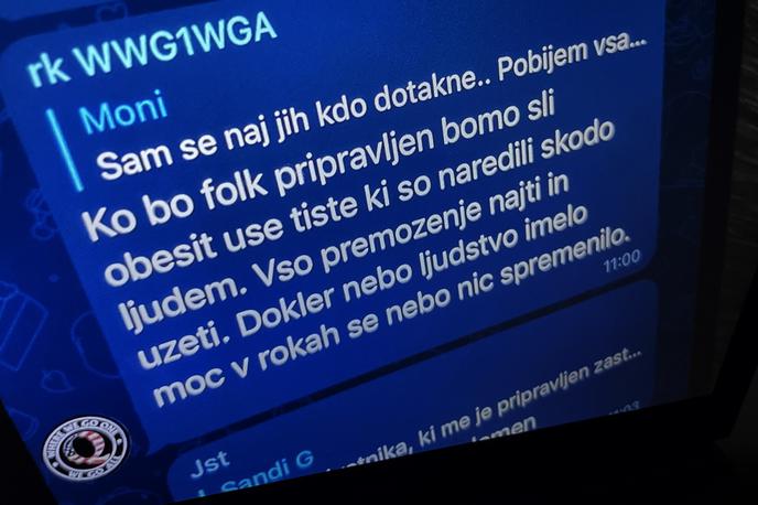 Obesil | Današnja objava v slovenski skupini na družbenem omrežju Telegram je zelo podobna tvitu luksemburškega novinarja, v katerem je govoril o obešanju tamkajšnje ministrice za pravosodje. Razlika je v tem, da se uporabnik Telegrama skriva za vzdevkom, luksemburški novinar pa se je pod posredno grožnjo ministrici podpisal s svojim imenom in priimkom. | Foto Matic Tomšič