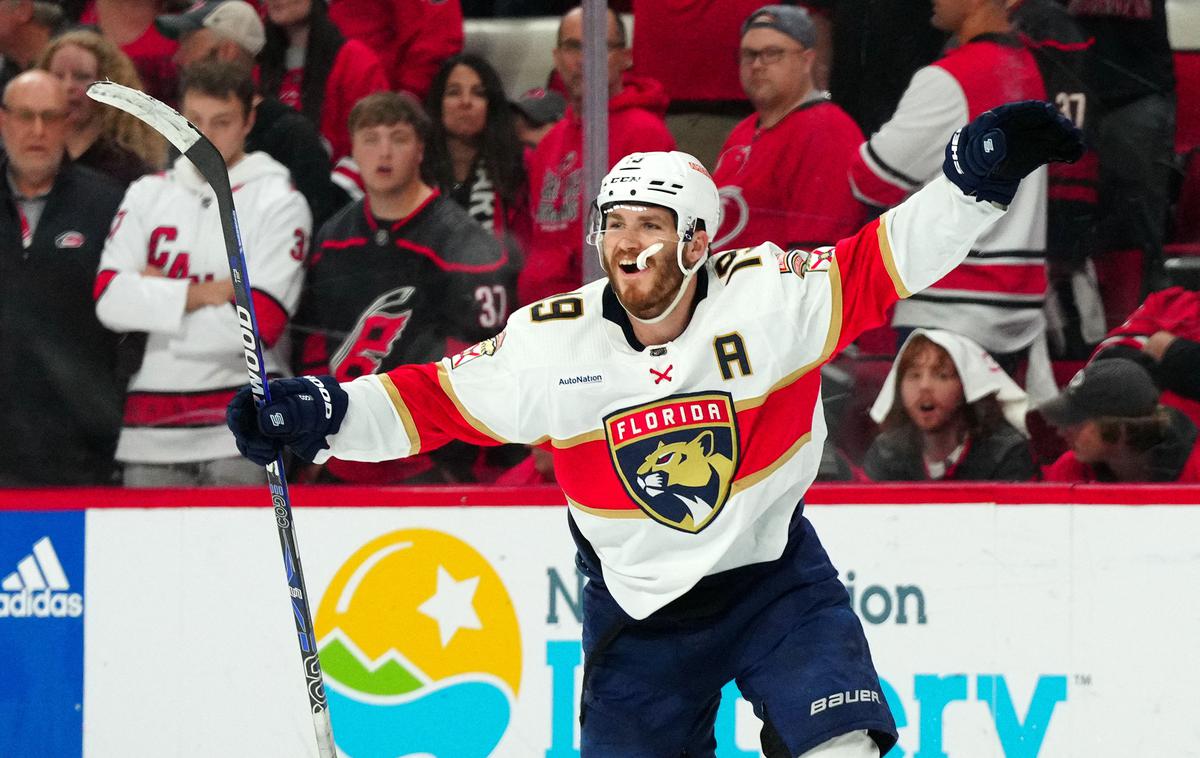 Florida Panthers Matthew Tkachuk | Matthew Tkachuk je z golom v podaljšku odločil prvo in drugo tekmo finala vzhodne konference. | Foto Reuters