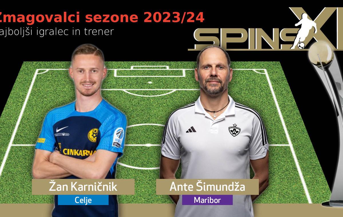 SPINS XI 2023 24 | Najboljši igralec sezone 2023/24 je Žan Karničnik (Celje), trener pa Ante Šimundža (Maribor). | Foto SPINS