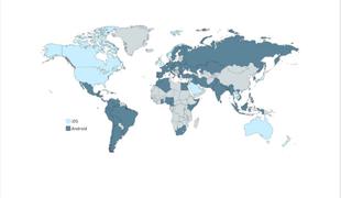 Evropa in Južna Amerika androidni, Severna Amerika in Avstralija jabolčni