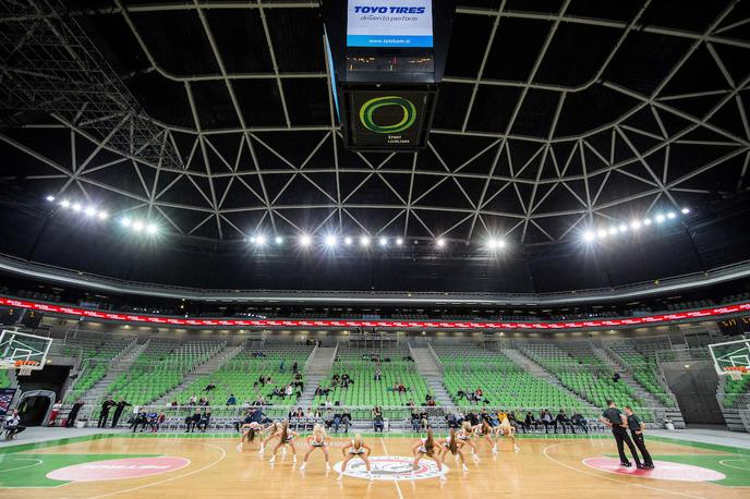 Petrol Olimpija Netunas Klaipeda liga prvakov | Žalostna zasedenost tribun, žalosten pogled na semafor. | Foto Vid Ponikvar/Sportida