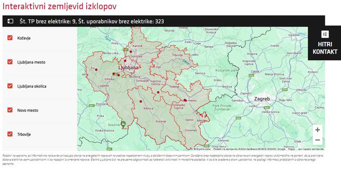 Elektro Ljubljana izpadi električne energije | Foto: posnetek zaslona Elektro Ljubljana