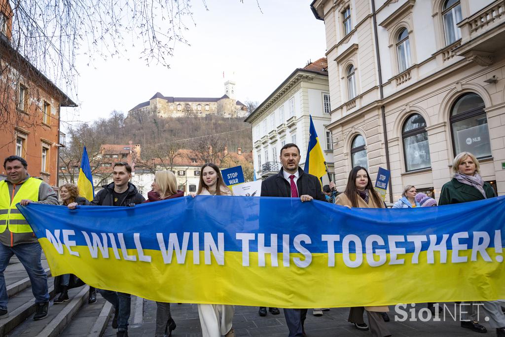 Shod ob tretji obletnici vojne v Ukrajini. Ukrajina.