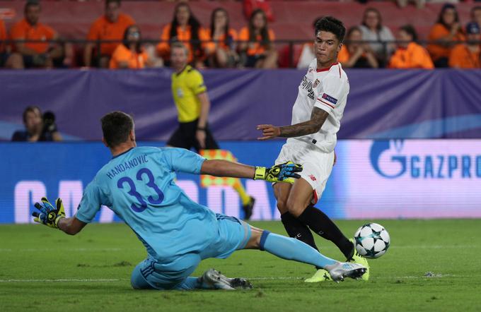 Francoz Wissam Ben Yedder je tako na tekmi v Sevilli dosegel enega izmed treh zadetkov proti Mariboru. V tej sezoni je prvi strelec francoskega prvenstva v dresu Monaca. | Foto: Reuters