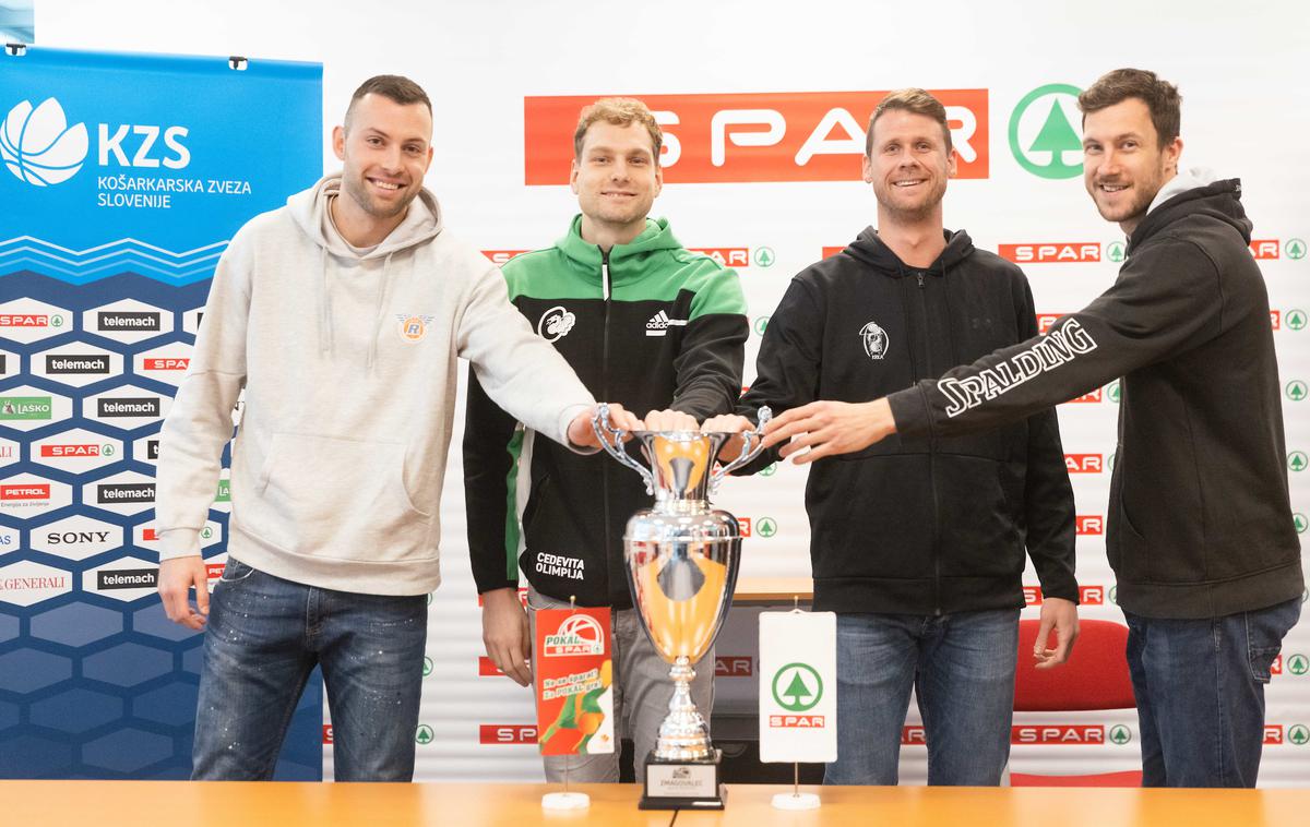 Pokal Spar | Kapetani moštev vseh štirih ekip: Nejc Zupan (Rogaška), Jaka Blažič (Cedevita Olimpija), Luka Lapornik (Krka) in Blaž Mahkovic (Helios Suns) | Foto Vid Ponikvar