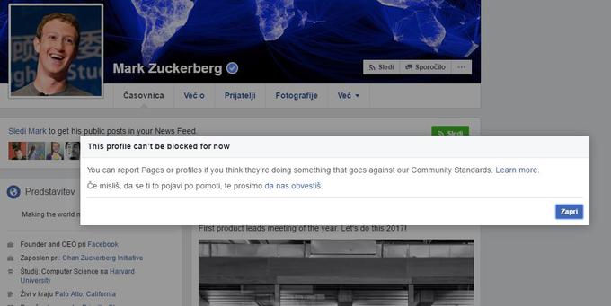 "Tega profila trenutno ni mogoče blokirati." | Foto: Matic Tomšič