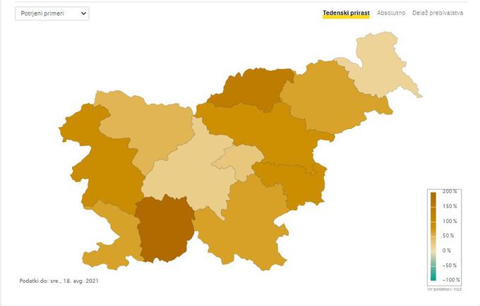 Tedenski prirast 18. avgust | Foto: Sledilnik za covid-19