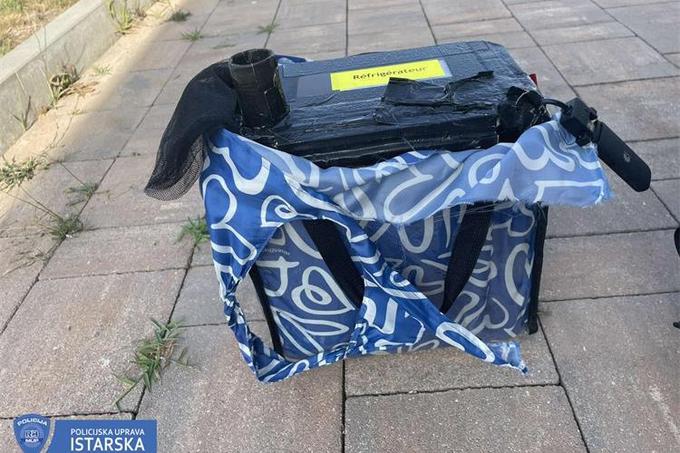 Skrita kamera v prenosnem hladilniku, ki sta jo skrivala nemška državljana, oče in sin.  | Foto: policijska uprava Istarska