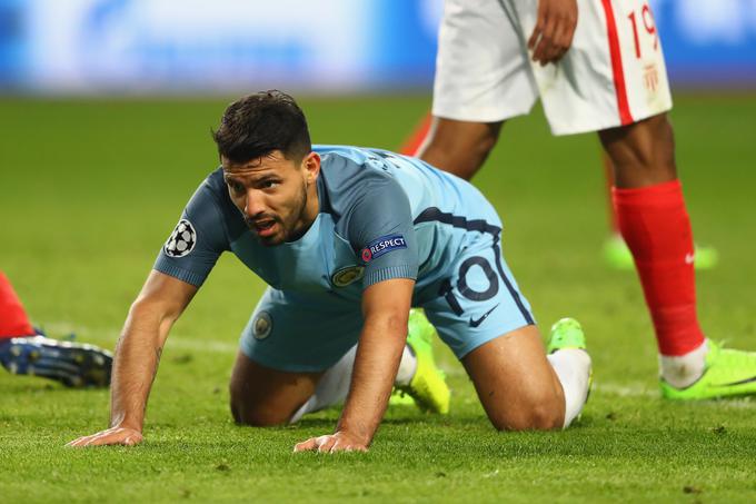 Argentinec Sergio Agüero, ki je blestel na prvi tekmi z Monacom (5:3), je bil na povratnem srečanju bleda senca razigranega napadalca. | Foto: Guliverimage/Getty Images