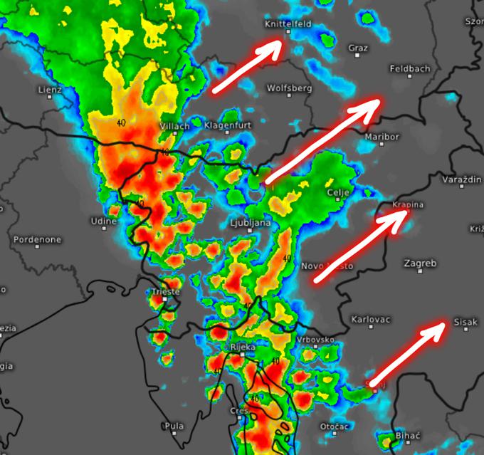 V noči na torek se bo na zahodu razvil pas ploh in neviht, ki se bo premikal proti severovzhodu in pri tem slabel. Marsikje na vzhodu bo dežja le za vzorec. | Foto: meteologix