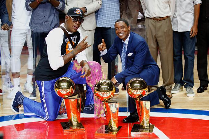 Dennis Rodman in Isiah Thomas sta skupaj z Detroit Pistonsi osvojila ligo NBA. | Foto: Getty Images