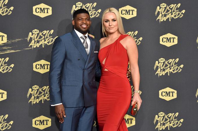 Kanadski hokejist P. K. Subban in ameriška smučarka Lindsey Vonn sta se skupaj pojavila na podelitvi nagrad v country glasbi v Nashvillu. | Foto: Getty Images