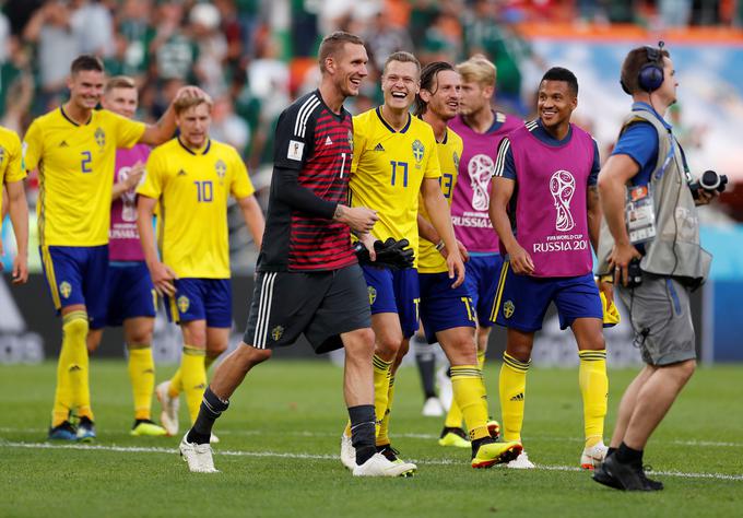 Švedi so na zadnjem nastopu na SP 2018 nadigrali Mehiko (3:0) in osvojili prvo mesto v skupini F. | Foto: Reuters