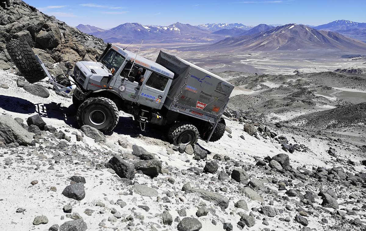 Mercedes Unimog svetovni rekord | Med vzponom po pobočju vulkana Ojos de Salado v Čilu | Foto Mercedes-Benz