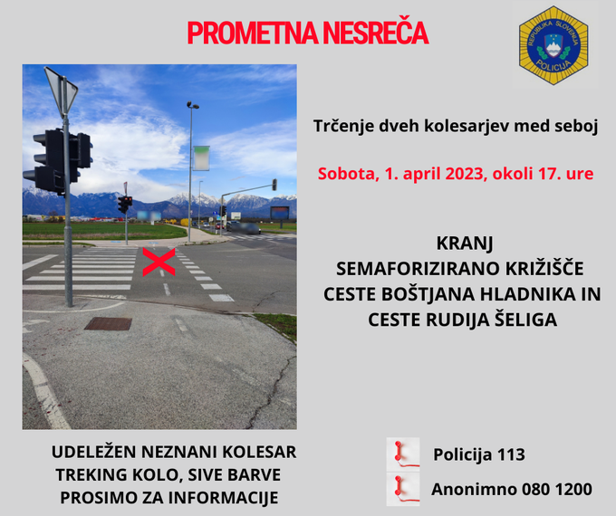 nesreča, kolesarja, Kranj | Foto: PU Kranj