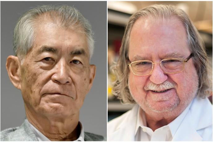 Japonski znanstvenik Tasuku Honjo in ameriški znanstvenik James P. Allison | Foto Reuters