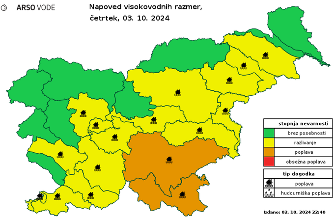 Aktualno hidrološko opozorilo | Foto: Arso