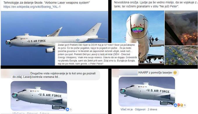 Na slovenskem delu Facebooka lahko med drugim najdemo namigovanja, da so za nedavne požare v okolici Zadra odgovorni laserji na letalih in ladjah. Nekateri zraven mešajo tudi zloglasni HAARP, že nekaj časa neaktivni sistem ameriških znanstvenikov za raziskovanje ionosfere, okrog katerega kroži precej teorij zarot.  | Foto: Matic Tomšič