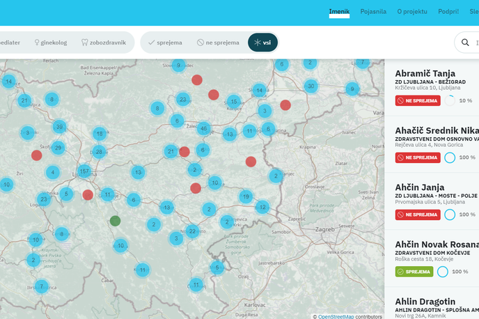 zdravniki | Do aplikacije lahko dostopate prek spletnega naslova zdravniki.sledilnik.org. | Foto zajem zaslona