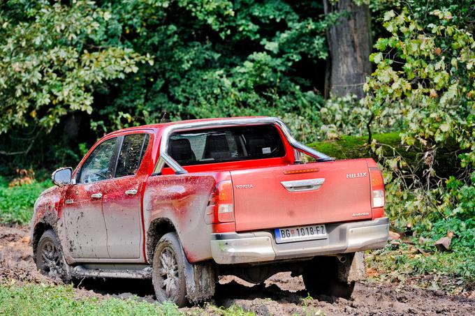 V globokih blatnih kolesnicah povsem razritega in po nočnem dežju izdatno namočenega kolovoza prek nekdanjega priljubljenega Titovega lovišča Vorvo je hilux dokazal, da je trenutno še vedno eden najboljših in najresnejših terencev. Spet mu nismo prizanašali in dejansko to ostaja avtomobil, ki je bolj prepričljiv v blatu, pesku in kamenju kot pa na gladkem asfaltu. | Foto: Jure Gregorčič