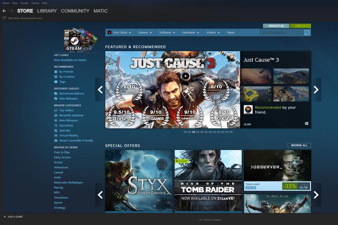 Valve je bitcoin za nakupovanje računalniških iger na platformi Steam (na sliki) začel sprejemati aprila lani, ko je bila cena enega še samo okrog 370 evrov. Zdaj je na borzi Bitstamp cena bitcoina že skoraj 14 tisoč evrov.  | Foto: Matic Tomšič