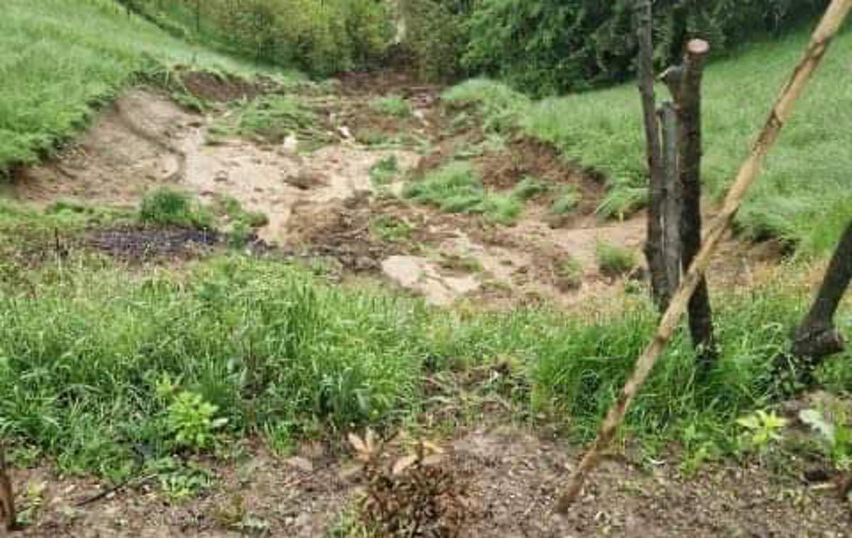 Posledice neurja | Zaradi močnega deževja in posledično razmočenega terena se je čez noč sprožilo več zemeljskih plazov.  | Foto Neurje.si