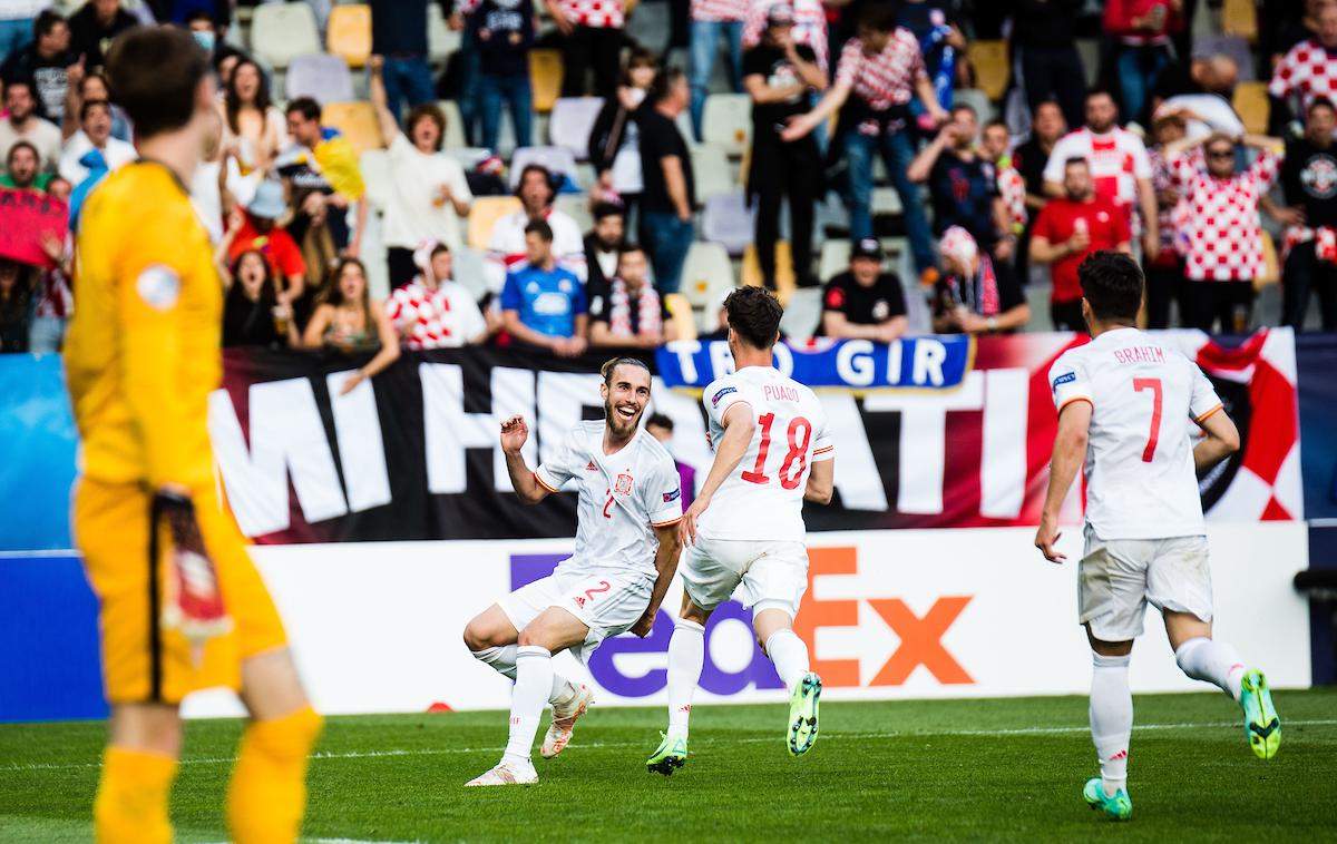 Španija Hrvaška evropsko nogometno prvenstvo do 21 let Ljudski vrt | Branilci naslova Španci so v Mariboru po podaljšku izločili Hrvate. V četrtek se bodo za finale udarili s Portugalsko. | Foto Grega Valančič/Sportida