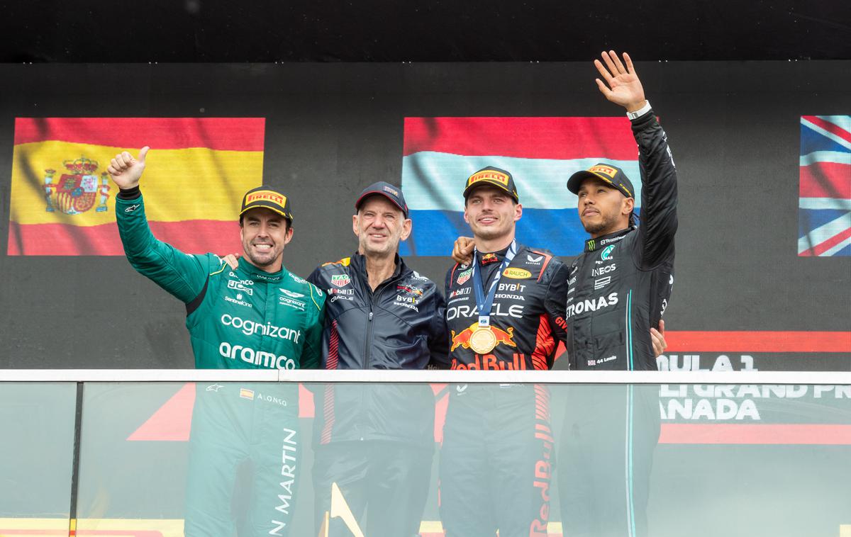 Montreal Alonso Verstappen Newey Hamilton | Zgodovinski zmagovalni balkon minulo nedeljo v Montrealu. | Foto Guliverimage