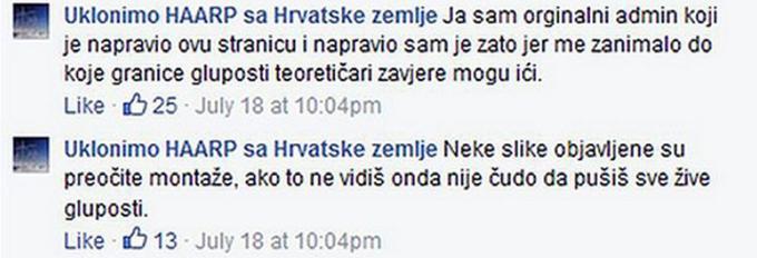 Administratorji skupine Uklonimo HAARP s hrvatske zemlje! članom pojasnjujejo, da so jih v resnici naplahtali. | Foto: Matic Tomšič / Posnetek zaslona