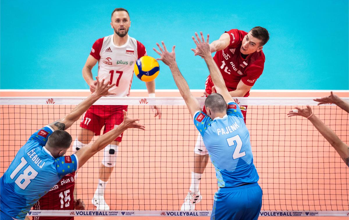 slovenska odbojkarska reprezentanca Poljska Liga narodov | Slovenci so na zadnji tekmi z 1:3 izgubili s Poljsko in končali na desetem mestu. | Foto Volleyballworld