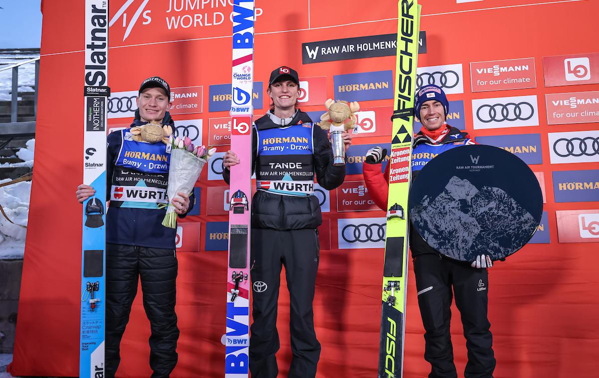 Anže Lanišek, raw air Holmenkollen | Anže Lanišek je na zadnji tekmi norveške turneje zasedel drugo mesto. Čustvene zmage se je veselil Norvežan Daniel Andre Tande, tretjega mesta in skupne zmage na turneji Raw Air pa Avstrijec Stefan Kraft. | Foto Sportida