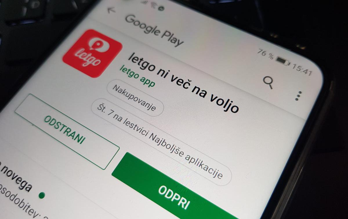 Letgo | Čeprav se je ime letgo v trgovini Google Play spremenilo v "letgo ni več na voljo", je aplikacijo še vseeno mogoče namestiti in celo pregledovati oglase. | Foto Matic Tomšič