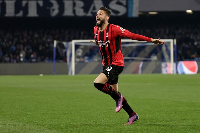 Olivier Giroud | Olivier Giroud je odločil zmagovalca na derbiju v Neaplju in popeljal Milan na vrh lestvice. | Foto Reuters