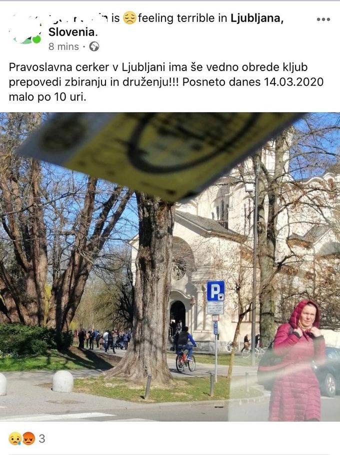 Včeraj: množica ljudi pred ljubljansko pravoslavno cerkvijo. | Foto: Facebook