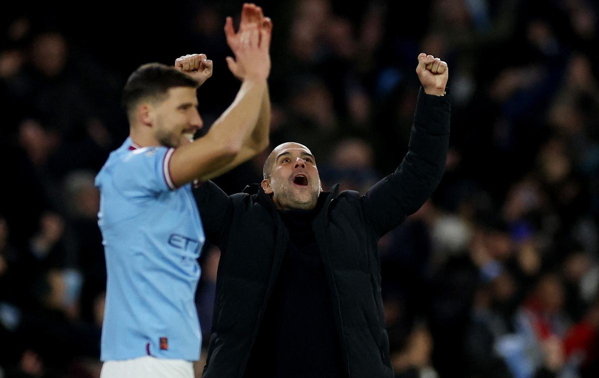 Guardiola City Tottenham | Veselje Josepa Guardiole po veliki zmagi nad Tottenhamom, s katero se je City približal Arsenalu na -5. | Foto Reuters