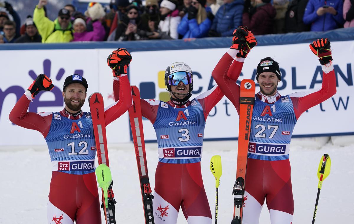 Gurgl Manuel Feller Marco Schwarz Michael Matt | Trojna avstrijska zmaga za začetek svetovnega pokala alpskih smučarjev. | Foto Guliverimage