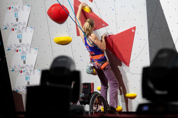 paraplezanje paraclimbing finale Innsbruck 2018 SP | Najboljši paraplezalci na svetu so na svetovnem prvenstvu v Innsbrucku tekmovali v 12 razredih. Britanka Baldwin Hannah je postala svetovna prvakinja v razredu gibalno oviranih RP2. | Foto Urban Urbanc/Sportida