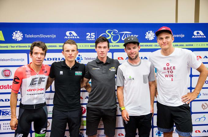 Osrednji zvezdniki dirke Po Sloveniji - Rigoberto Uran, Rafal Majka, Primož Roglič, Mark Cavendsih in Marcel Kittel. | Foto: Vid Ponikvar