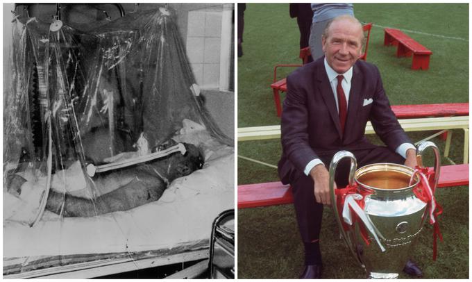 Menedžer Manchester Uniteda Matt Busby se je v nesreči huje poškodoval, a je pozneje povsem okreval. Uspelo mu je sestaviti še eno uspešno moštvo in z njim leta 1968, deset let po tragični nesreči, osvojiti evropski pokal, ki bi ga po mnenju mnogih morali že usodnega leta 1958. | Foto: Getty Images