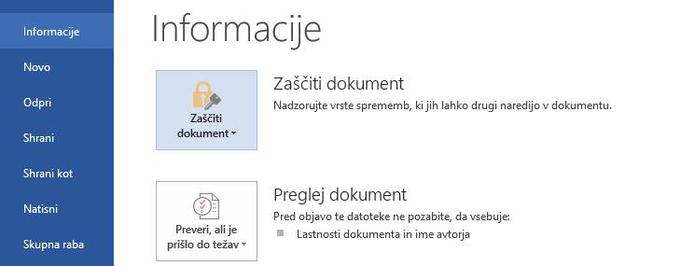 V razdelku Informacije kliknemo možnost Zaščiti dokument. | Foto: 