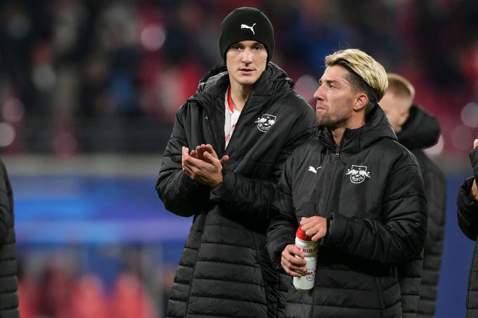 Benjamin Šeško in Kevin Kampl sta z Leipzigom nanizala tri poraze v ligi prvakov. Rdeči biki so dosegli tri zadetke, prav vse mladi slovenski napadalec, a so še vedno brez točk.  | Foto: Guliverimage