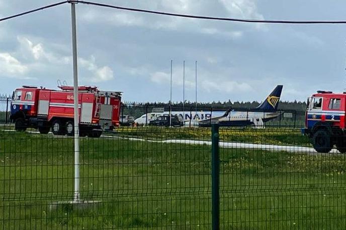 Ryanair Minsk | Ryanairovo letalo je bilo na poti iz Grčije v Litvo. Fotografija je z letališča v Minsku.