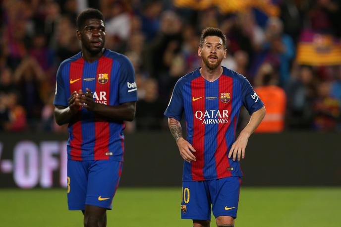 Umtiti Messi | Samuel Umtiti (levo) se je poškodoval na srečanju proti Leganesu. | Foto Reuters