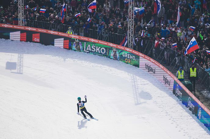 Anže Lanišek, Planica 2023, četrtek | Zmagovalec četrtkovih kvalifikacij za petkovo tekmo na letalnici bratov Gorišek Anže Lanišek uživa v poletih. | Foto Grega Valančič/Sportida