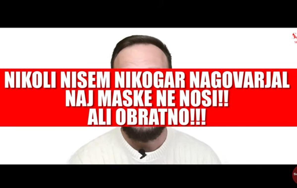 zlatko | V videoposnetku Zlatko takoj na začetku pove, da nikoli ni nikogar nagovarjal, naj ne nosi maske.