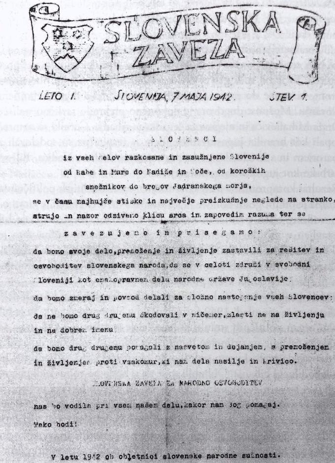 Grb Slovenske zaveze v glavi glasila iz 7. maja 1942, ki je na las podoben sodobnemu grbu Republike Slovenije.
Z. Čepič, D. Guštin, N. Troha, Slovenija v vojni: 1941–1945, str. 88. | Foto: 